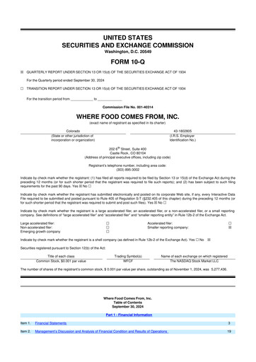 Thumbnail Where Food Comes From 10-Q Quarterly Report FY2024 