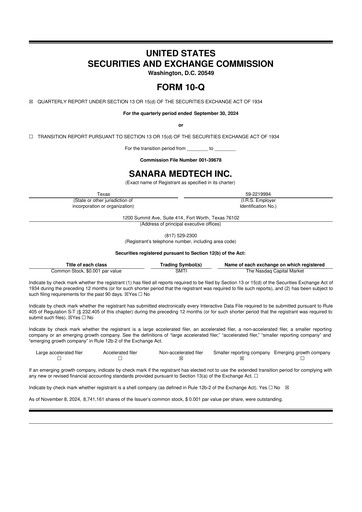 Thumbnail Sanara MedTech 10-Q Quarterly Report FY 