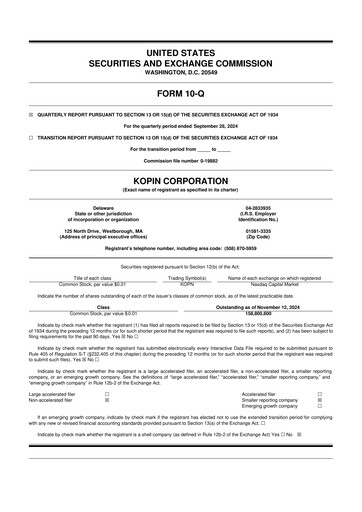 Thumbnail Kopin Corporation
 10-Q Quarterly Report FY2024 
