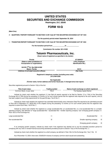 Thumbnail Telomir Pharmaceuticals 10-Q Quarterly Report FY2024 