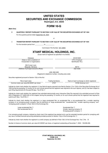 Vorschaubild Xtant Medical 10-Q Quartalsbericht  