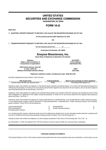 Vorschaubild Ensysce Biosciences 10-Q Quartalsbericht 2024 