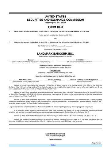 Thumbnail Landmark Bancorp 10-Q Quarterly Report FY2024 