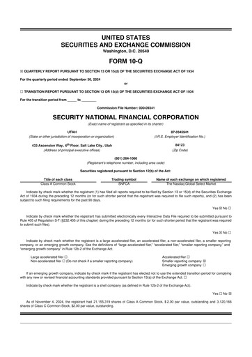 Miniature Security National Financial Corporation 10-Q Rapport trimestriel 2024 