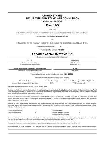 Thumbnail AgEagle Aerial Systems
 10-Q Quarterly Report FY 