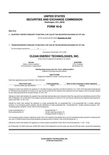 Thumbnail Clean Energy Technologies 10-Q Quarterly Report FY2024 