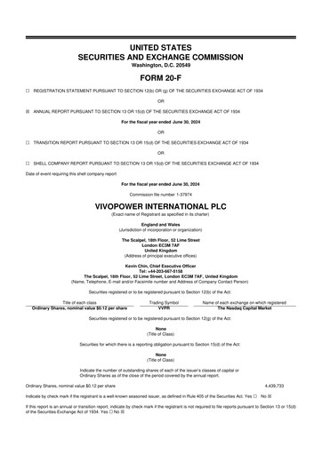 Vorschaubild VivoPower 20-F Jahresbericht 2024