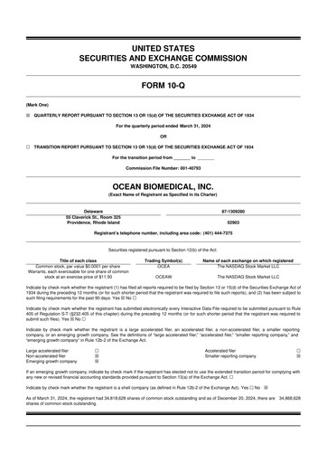 Vorschaubild Ocean Biomedical 10-Q Quartalsbericht 2024 