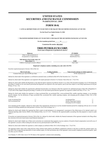 Miniature Trio Petroleum 10-K Rapport annuel 2024