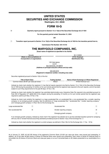 Vorschaubild the Marygold Companies 10-Q Quartalsbericht 2025 