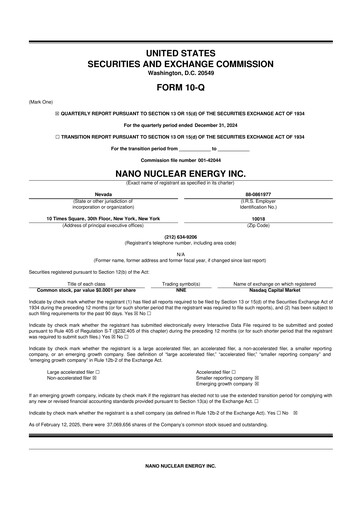 Thumbnail NANO Nuclear Energy 10-Q Quarterly Report FY2025 