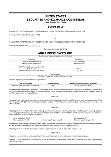Vorschaubild Anixa Biosciences 10-Q Quartalsbericht 2025 