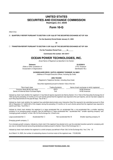 Thumbnail Ocean Power Technologies
 10-Q Quarterly Report FY2025 