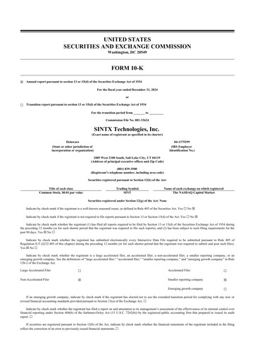 Thumbnail SINTX Technologies
 10-K Annual Report 2024