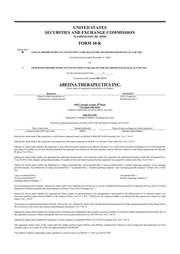 Thumbnail Abeona Therapeutics
 10-K Annual Report 2024