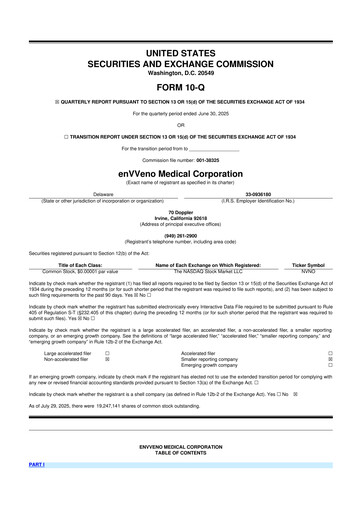 Miniature enVVeno Medical Corporation 10-Q Rapport trimestriel 2025 