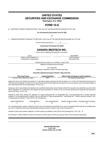 Thumbnail Sanara MedTech 10-Q Quarterly Report FY 