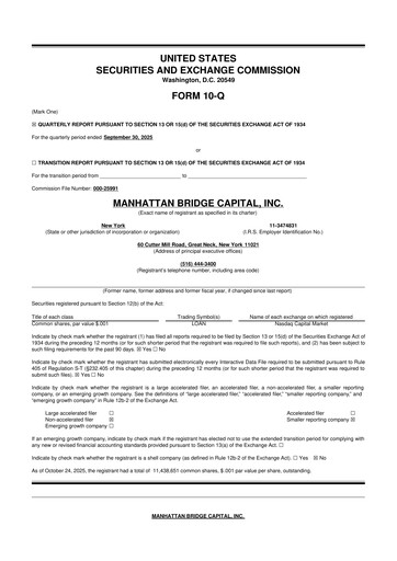 Thumbnail Manhattan Bridge Capital
 10-Q Quarterly Report FY 