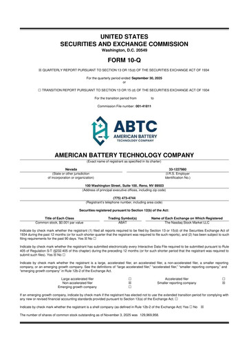 Thumbnail American Battery Technology Company 10-Q Quarterly Report FY2026 
