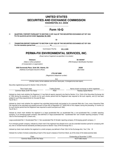 Thumbnail Perma-Fix Environmental Services 10-Q Quarterly Report FY2025 