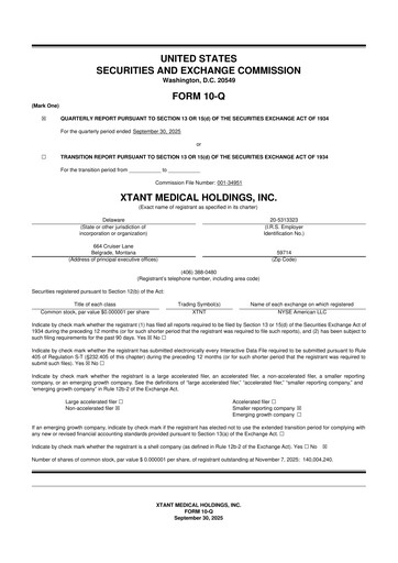 Vorschaubild Xtant Medical 10-Q Quartalsbericht  