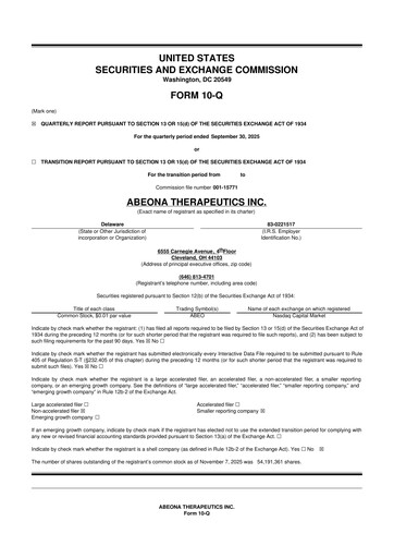 Vorschaubild Abeona Therapeutics
 10-Q Quartalsbericht 2025 