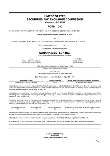 Thumbnail Sanara MedTech 10-Q Quarterly Report FY 