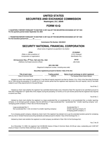 Miniature Security National Financial Corporation 10-Q Rapport trimestriel 2025 