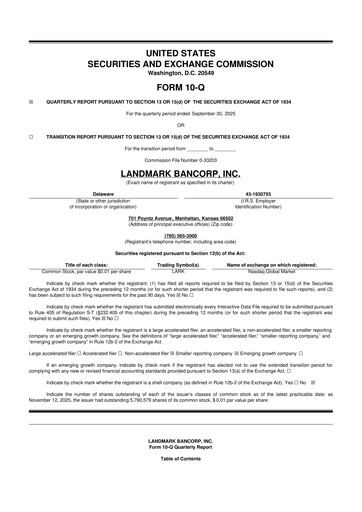 Thumbnail Landmark Bancorp 10-Q Quarterly Report FY2025 