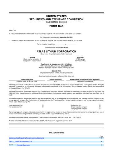 Thumbnail Atlas Lithium 10-Q Quarterly Report FY2025 