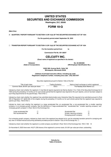 Vorschaubild Celcuity Inc. 10-Q Quartalsbericht 2025 