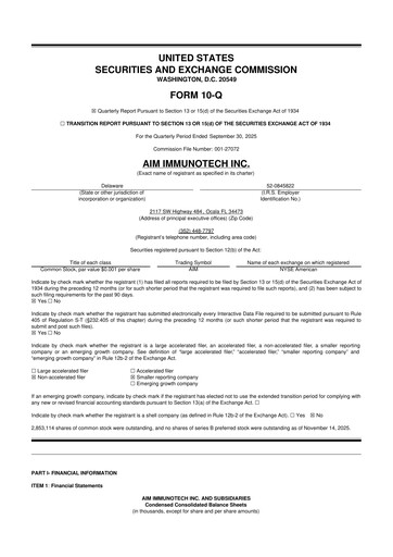 Thumbnail AIM ImmunoTech
 10-Q Quarterly Report FY2025 