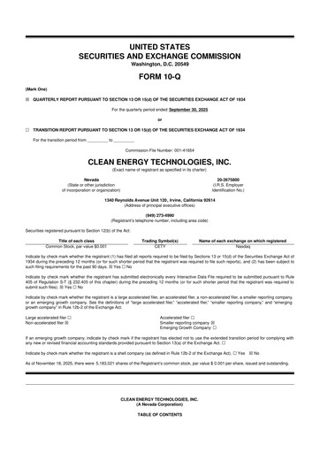 Thumbnail Clean Energy Technologies 10-Q Quarterly Report FY2025 
