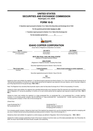 Thumbnail Idaho Copper Corporation 10-Q Quarterly Report FY2026 