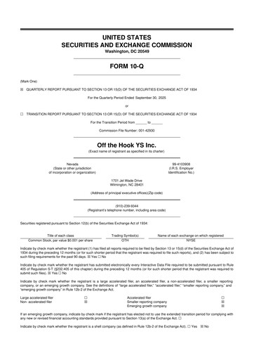 Thumbnail Off the Hook YS Inc 10-Q Quarterly Report FY 