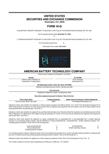 Thumbnail American Battery Technology Company 10-Q Quarterly Report FY2026 