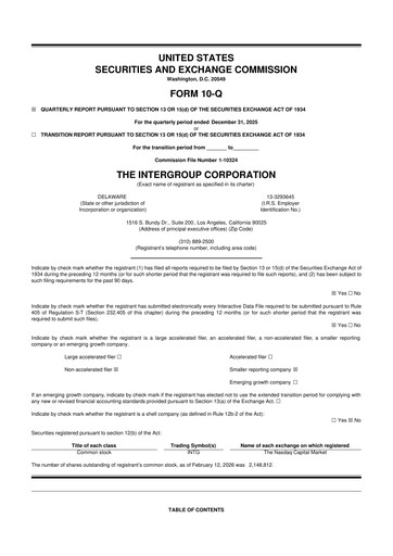 Thumbnail The InterGroup Corporation 10-Q Quarterly Report FY2026 