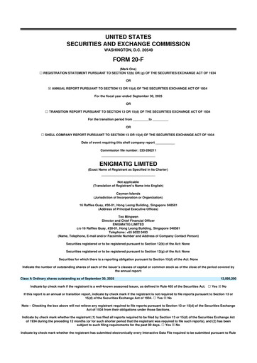 Vorschaubild Enigmatig 20-F Jahresbericht 2025