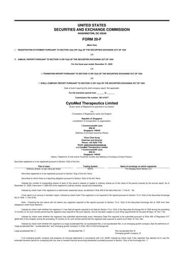 Thumbnail CytoMed Therapeutics 20-F Annual Report 2025