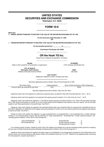 Miniature Off the Hook YS Inc 10-K Rapport annuel 