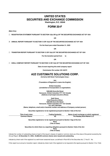 Miniature A2Z Cust2Mate Solutions 20-F Rapport annuel 2025