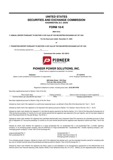 Thumbnail Pioneer Power Solutions 10-K Annual Report 