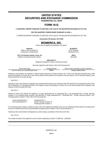 Miniature Biomerica 10-Q Rapport trimestriel  