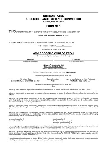 Miniature AMC Robotics Corporation 10-K Rapport annuel 