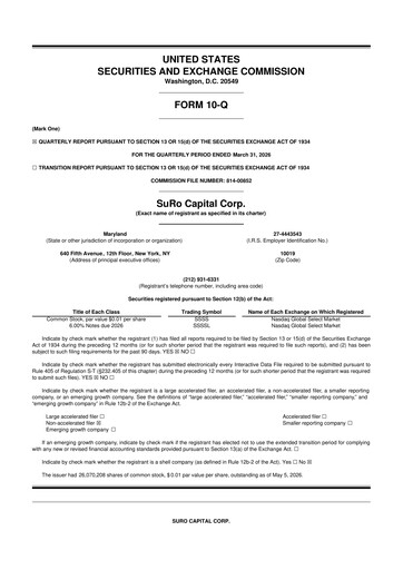 Miniature SuRo Capital 10-Q Rapport trimestriel  