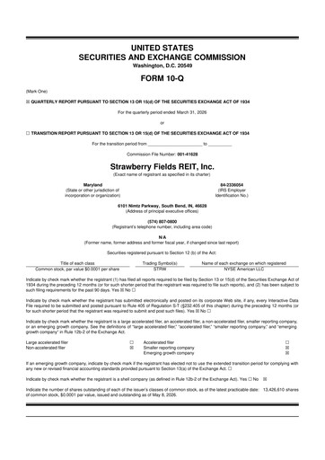 Thumbnail Strawberry Fields REIT 10-Q Quarterly Report FY 
