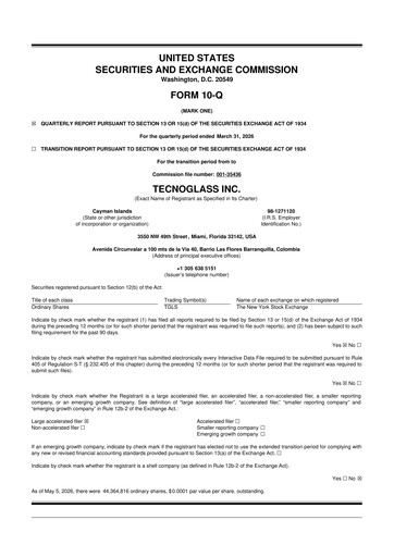 Thumbnail Tecnoglass 10-Q Quarterly Report FY 