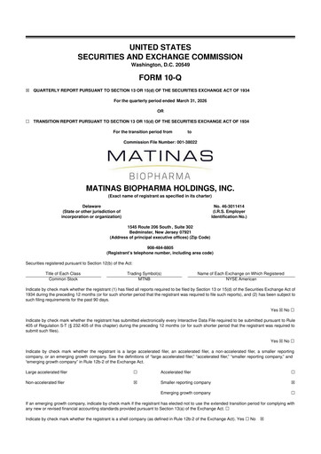 Thumbnail Matinas BioPharma 10-Q Quarterly Report FY 