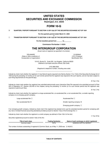Thumbnail The InterGroup Corporation 10-Q Quarterly Report FY2026 