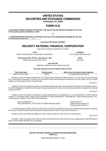 Miniature Security National Financial Corporation 10-Q Rapport trimestriel 2026 